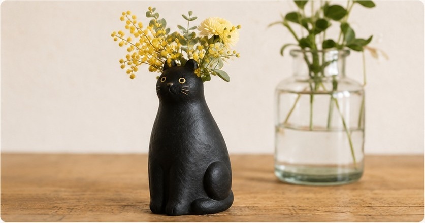 黒ねこの一輪挿し