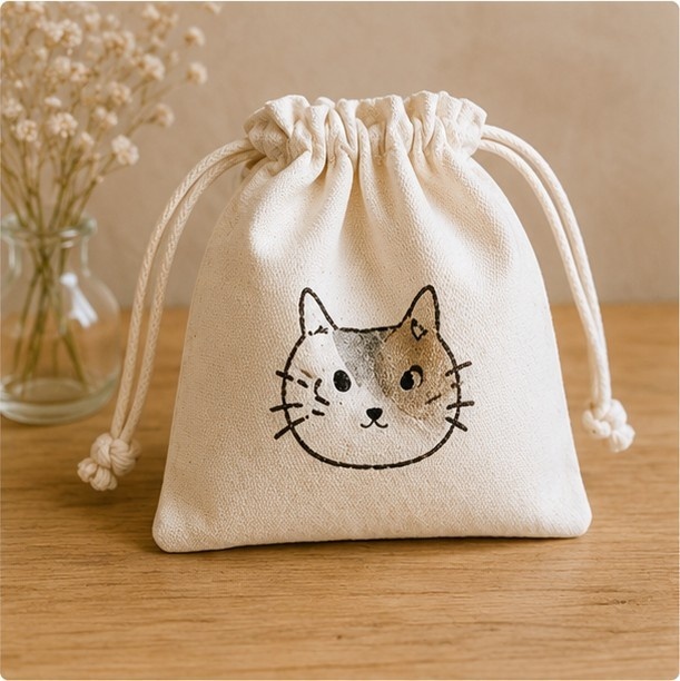 新作「ねこ巾着ポーチ」を追加しました
