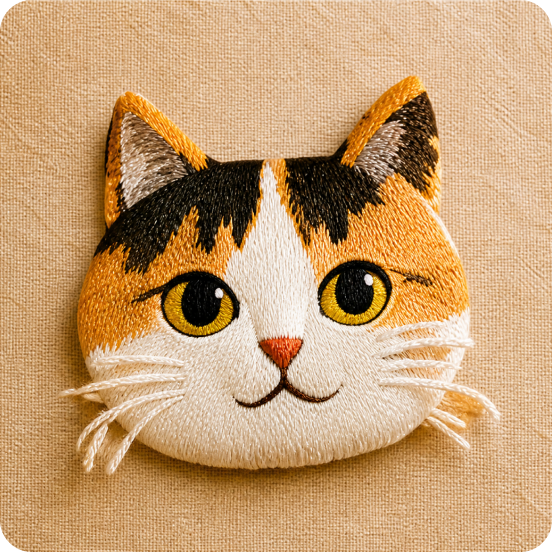 ねこの刺繍ブローチ（ミケ）
